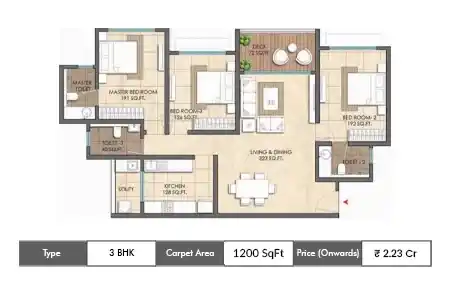 3 BHK 1200  SqFt